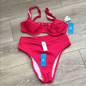 Cupshe Vibrant Pink Ribbed Bikini